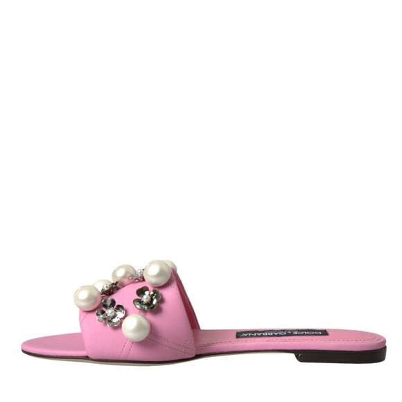Dolce & Gabbana Dolce & Gabbana Pink Embellished Leather Flats Sandals Shoes - Picture 5 of 6